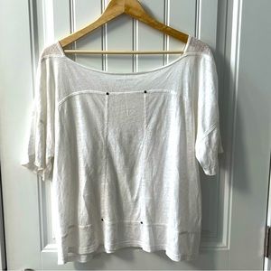 EILEEN FISHER 100% Organic Linen Slub Jersey Top Stretch White Studded Size M